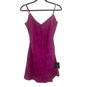 Chic Intricacy Magenta Satin Jacquard Slip Mini Dress small nwt summer party $70